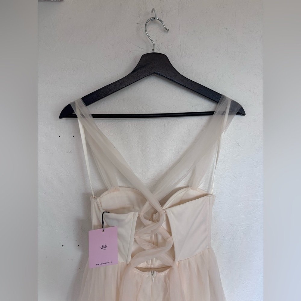 NWT Hello Molly Tulle Skirt Cream Midi Corset Bodice Tie Back Bridal Midi Dress - Picture 9 of 17